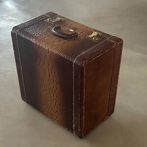 Kessler 1940’s Luggage Embossed Leather Storage Case with Brass Hardware